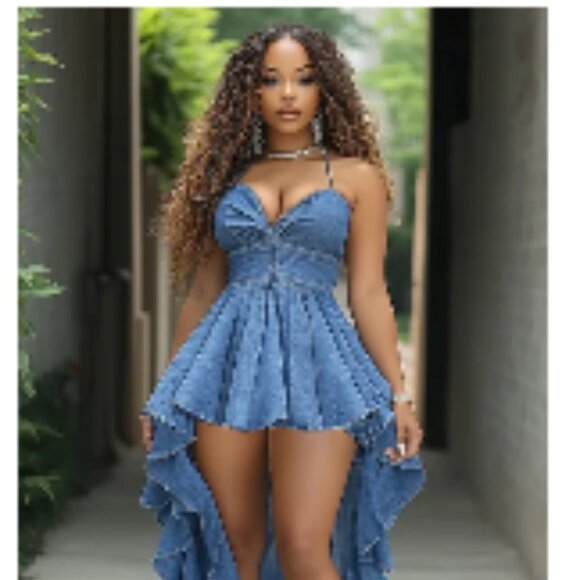 Dresses & Skirts - Sweetheart Neck Cami Vacation Denim Mulle Maxi Dresses-Blue